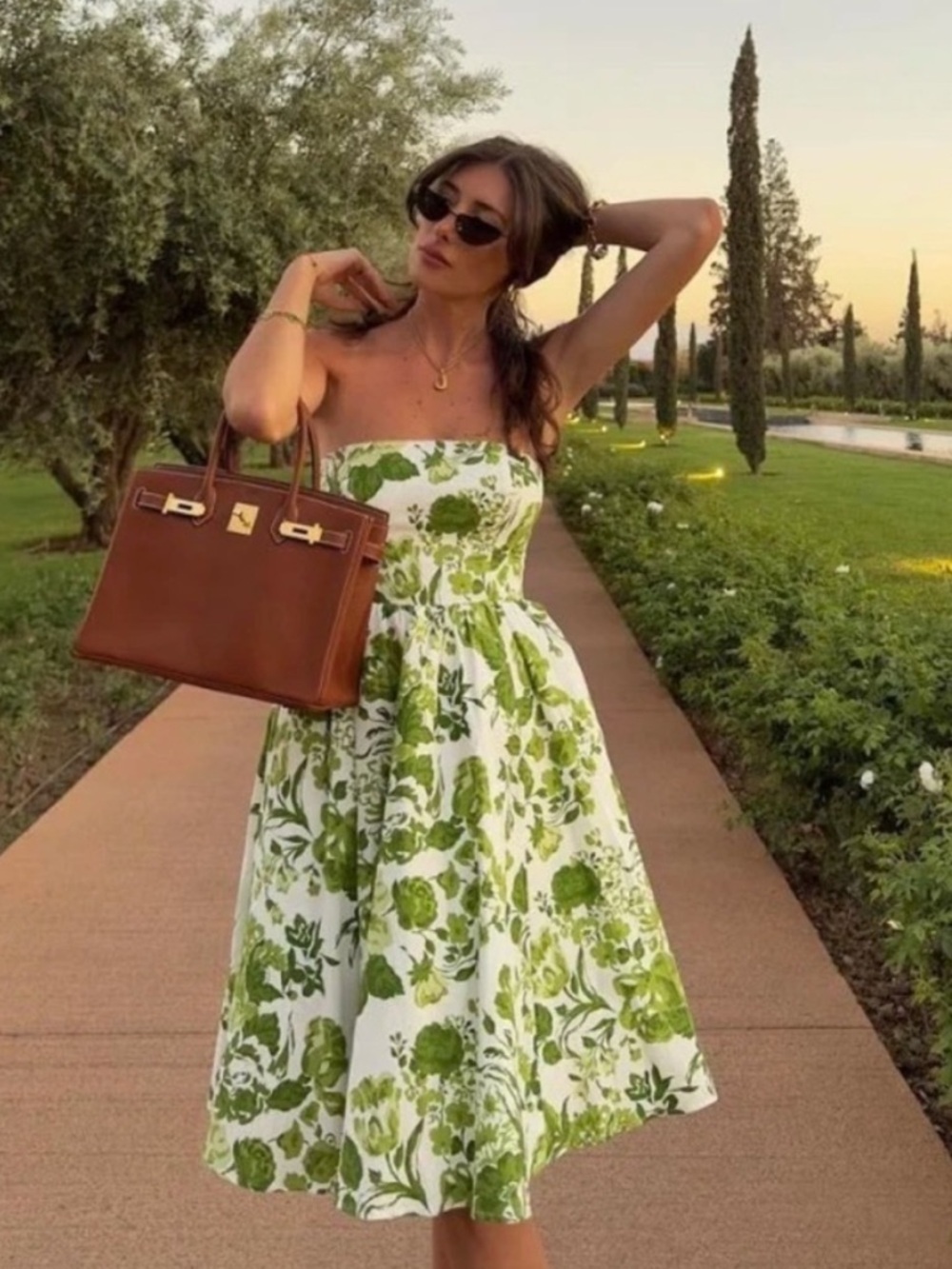 Reformation Buttercup Strapless Dress Green White Floral Fit & Flare Size 6
